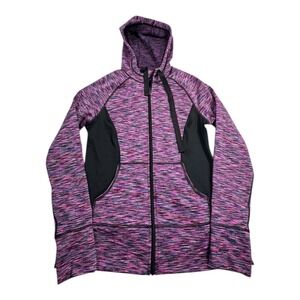 Ideology Women's Pink Black Space Dye Full Zip Hooded Jacket Athletic Size M